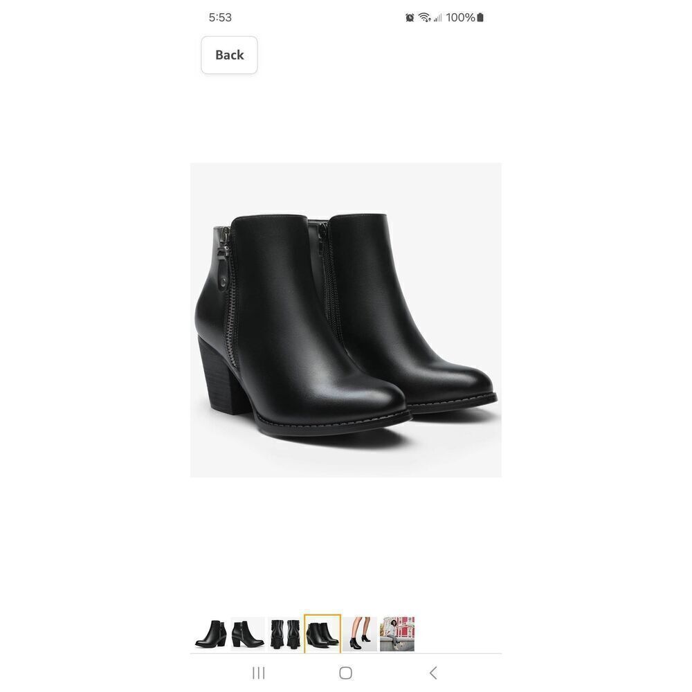 New 9 Anjoufemme Black Zip Chunky Ankle Boots Mid Heel Dress Boots Booties NWT